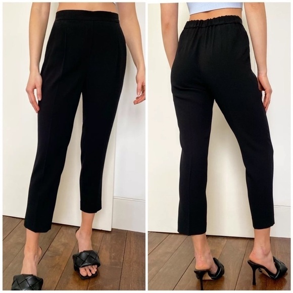 Aritzia Babaton Women’s Black Crepe Cropped Pleated Dress Pants Trousers XL - Picture 14 of 15